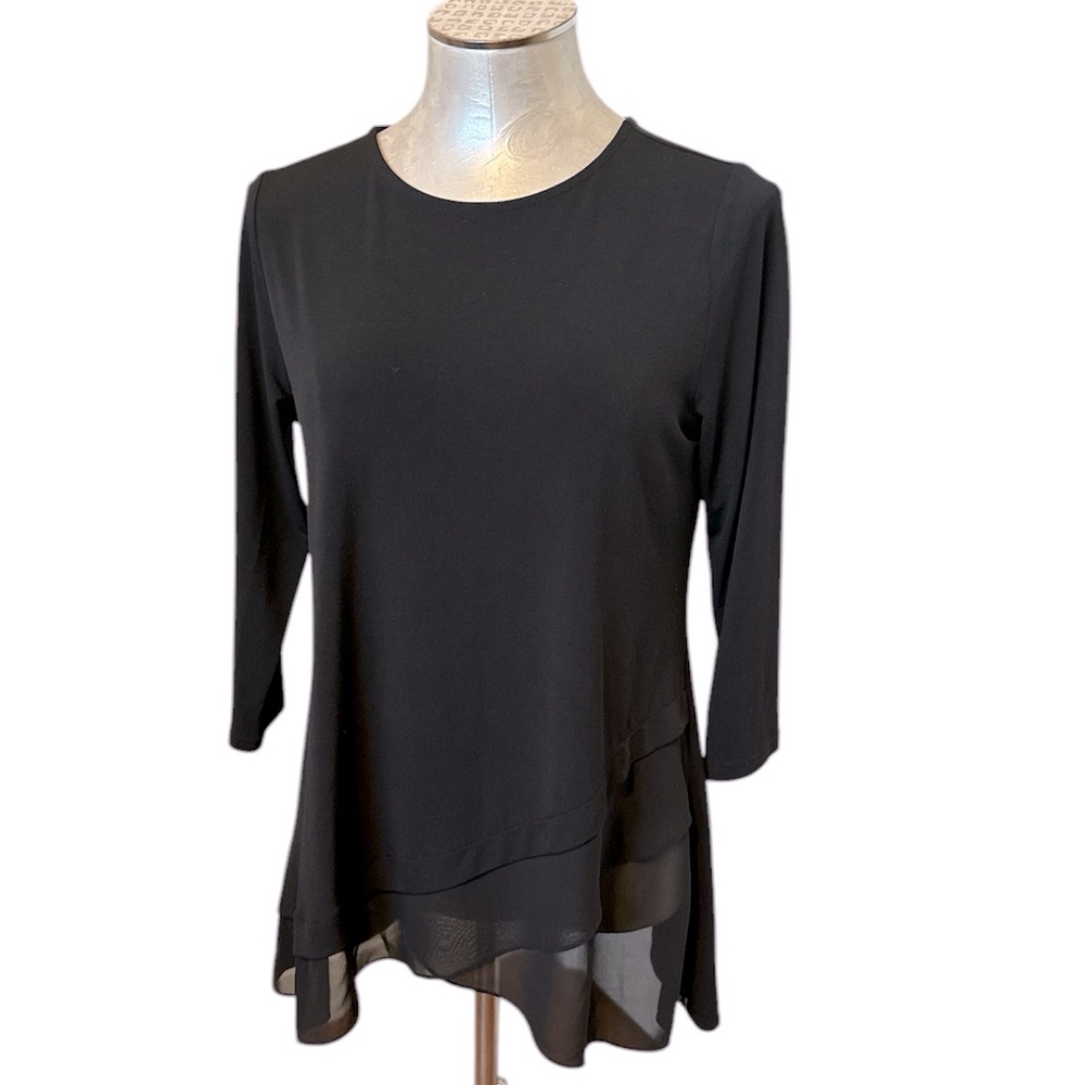 Alfani Women’s Stretch Tunic With Sheer Fabric At Hem 3/4 Sleeves size PL